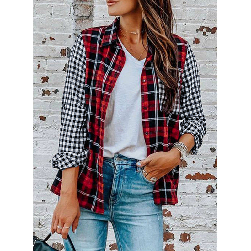 Red Plaid Button Down Long Sleeve Shirt Top