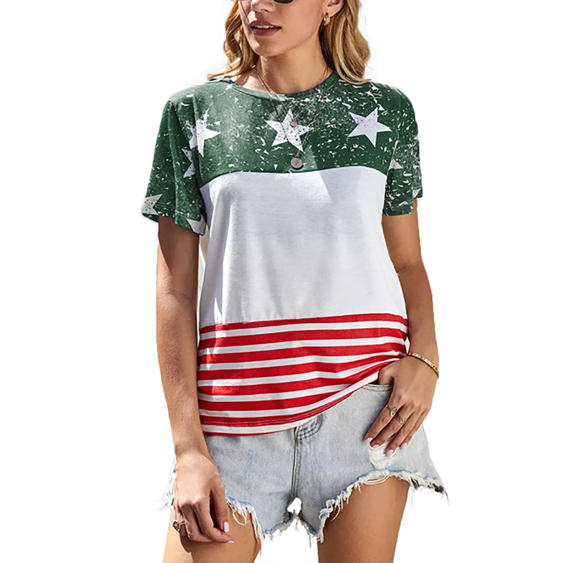 Crew Neck Short Sleeve Casual Star Printed T-Shirt