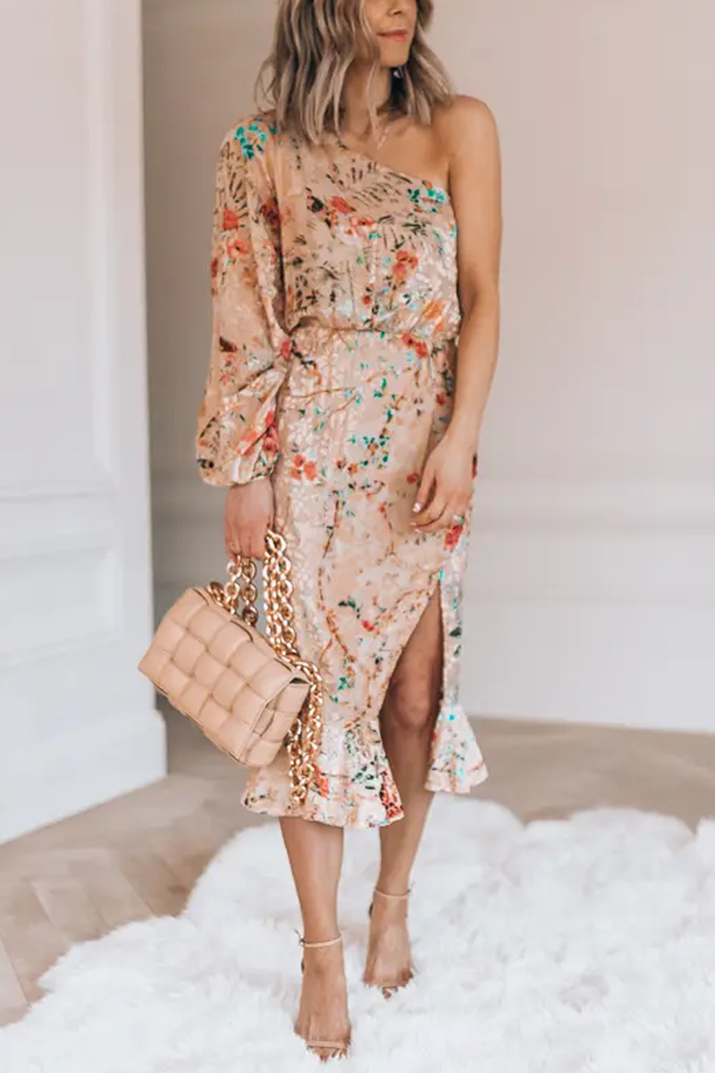 Set Yourself Free Floral Print One Shoulder Dress