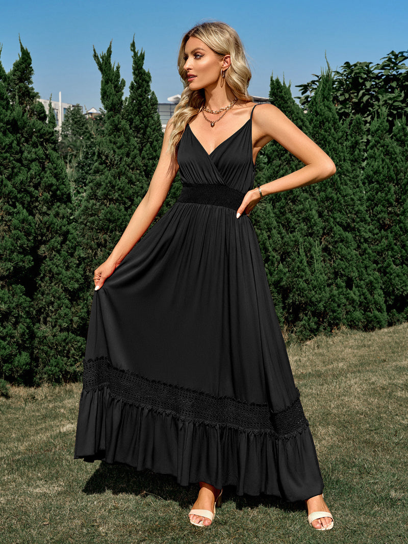 Casual Sleeveless Strap V-Neck Solid Loose Maxi Dress