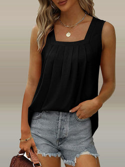 Sleeveless Square Neck Solid Color Loose Blouse Top