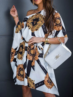 Off Shoulder Wide Sleeve Oversized Blouse Midi Dress