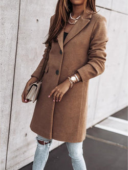 Lapel Knee Length Double Button Jacket Coat