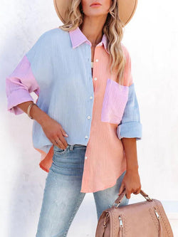 Catch Feels Cotton Colorblock Button Down Top