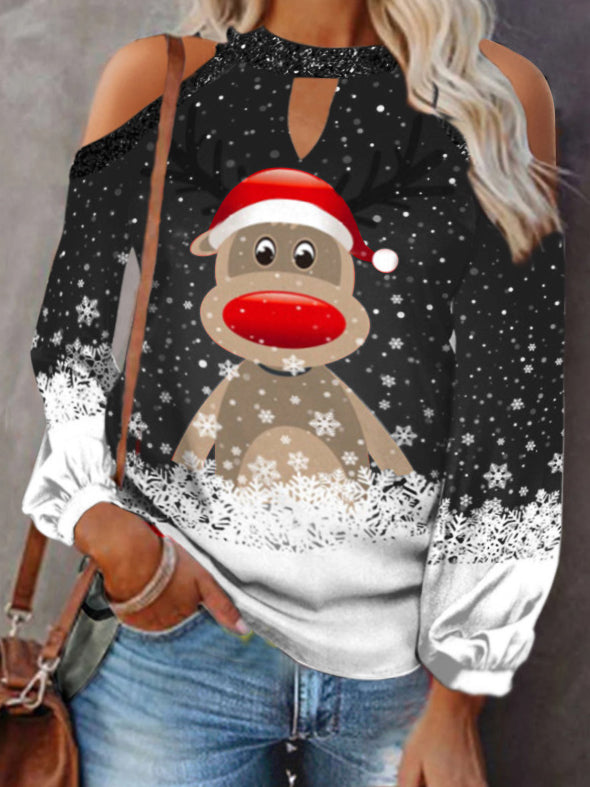 Casual Christmas Cold Shoulder Sweatshirt