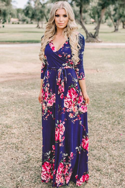 V-neck Floral Print Wrap Dress - 2 Colors