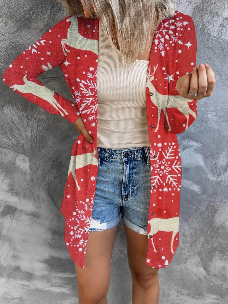 Christmas Graphic Print Button Down Cardigan Outerwear