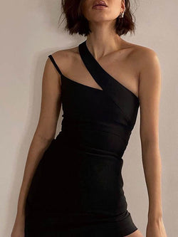 Sleeveless Bodycon One Side Strap Mini Dress