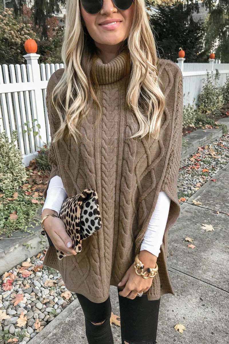 High Neck Loose Cable Knit Pattern Stitching Sweater Tops (7 Colors)