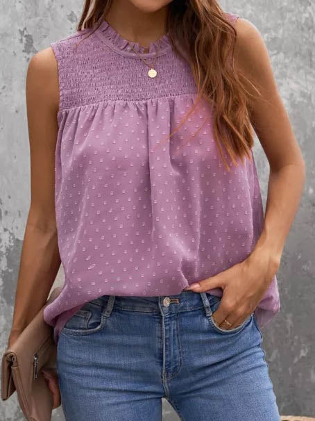 Swiss Dot Round Neck Sleeveless Top