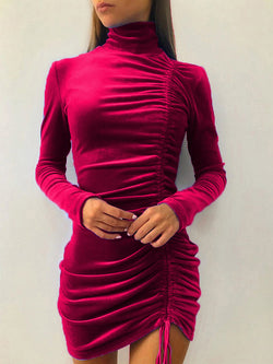 Sexy Long Sleeve Drawstring Bodycon Dress