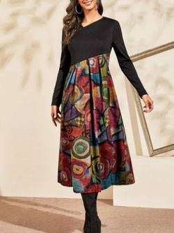 Casual Long Sleeve Pleated Maxi Dress