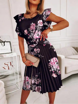 Ruffle Cap Sleeve Floral Midi Dress