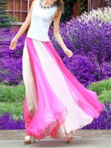 Women's Skirts Two-Tone Panel Long Chiffon Skirt