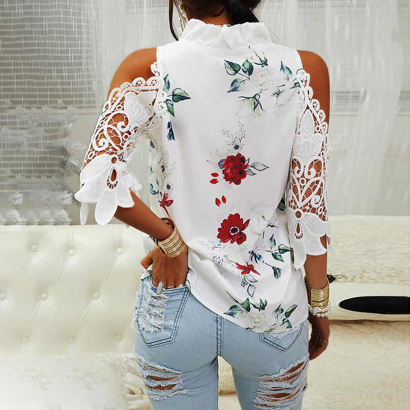 Offshoulder 3/4 V Neck Floral Blouse Top