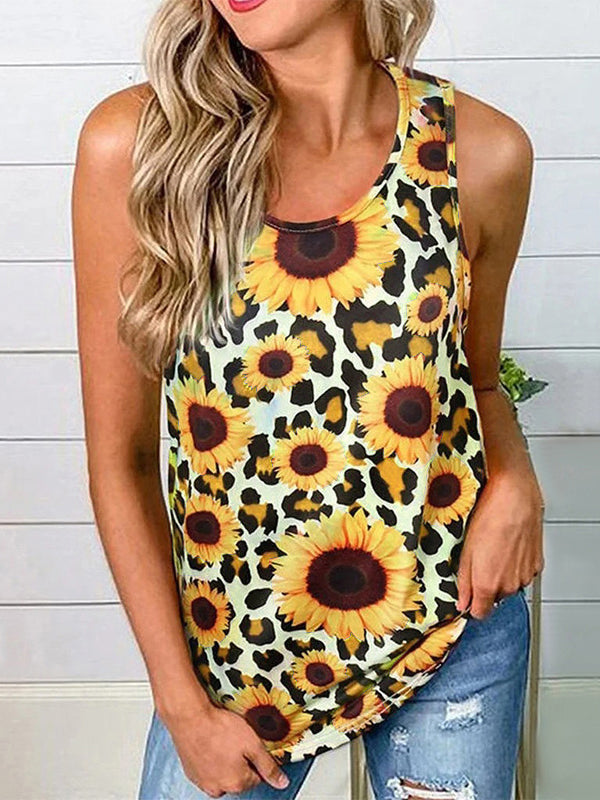 Sleeveless Floral Round Neck Tank Top