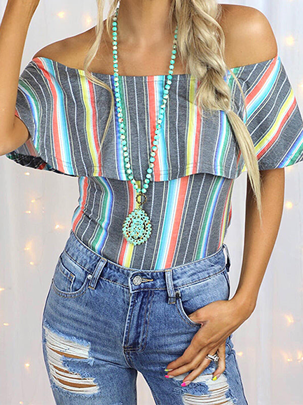 Casual Off Shoulder Multicolor Blouse Top