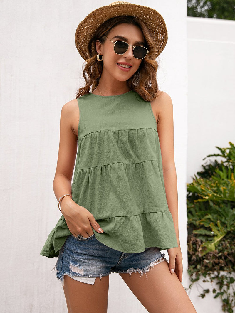 Round Neck Sleeveless Loose Fit Tank Top