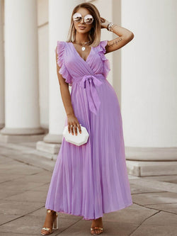 Sleeeveless V Neck Front Wrap Maxi Dress