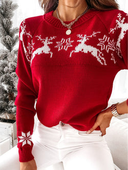 Crew Neck Xmas Print Knitted Sweater