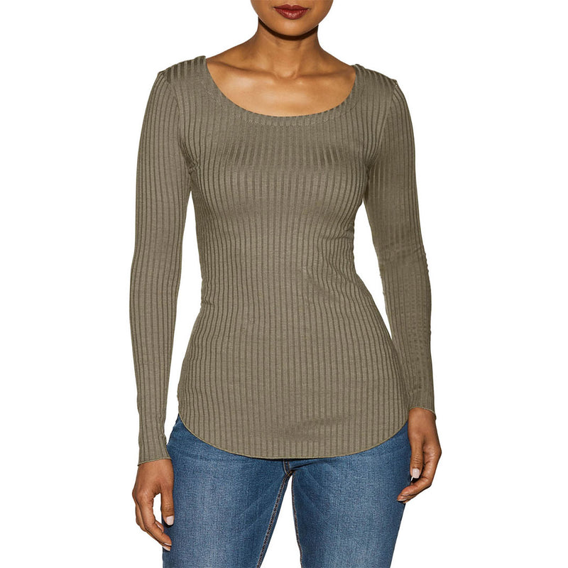 Long Sleeve Plain Scoop Neck Sweater