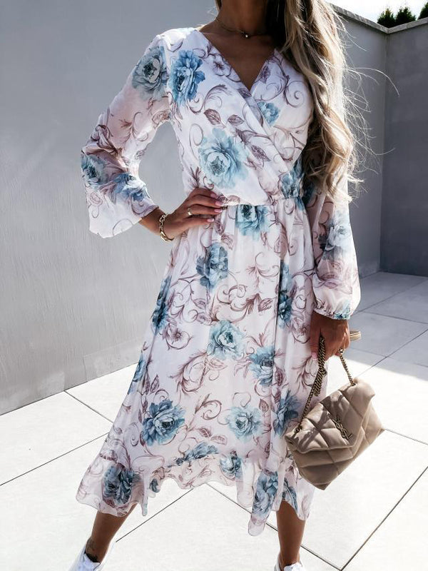 Cross V Neck Short Sleeve Midi Dress