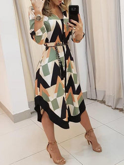 Long Sleeve Button Down Tie Waist Midi Dress