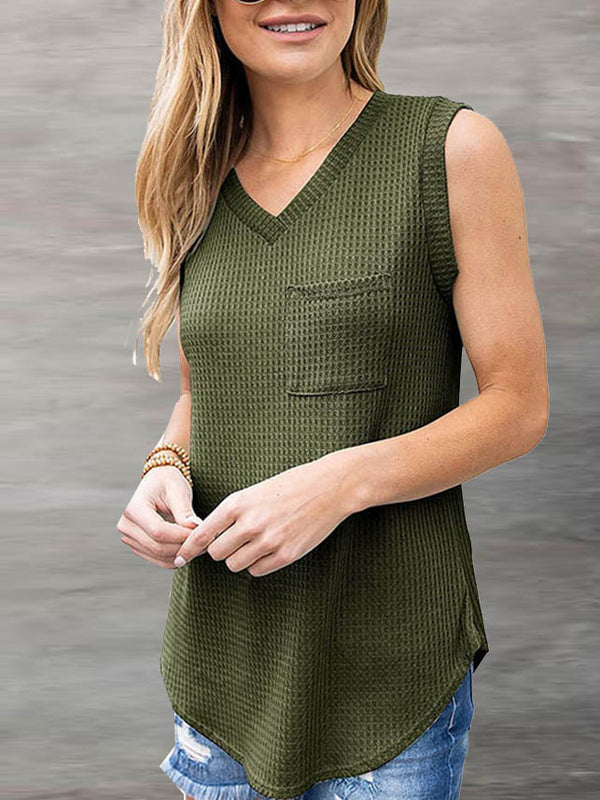 Casual V Neck Front Pocket Tank Top