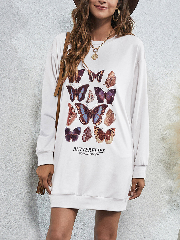 Crew Neck Butterflies Graphic Sweatshirt