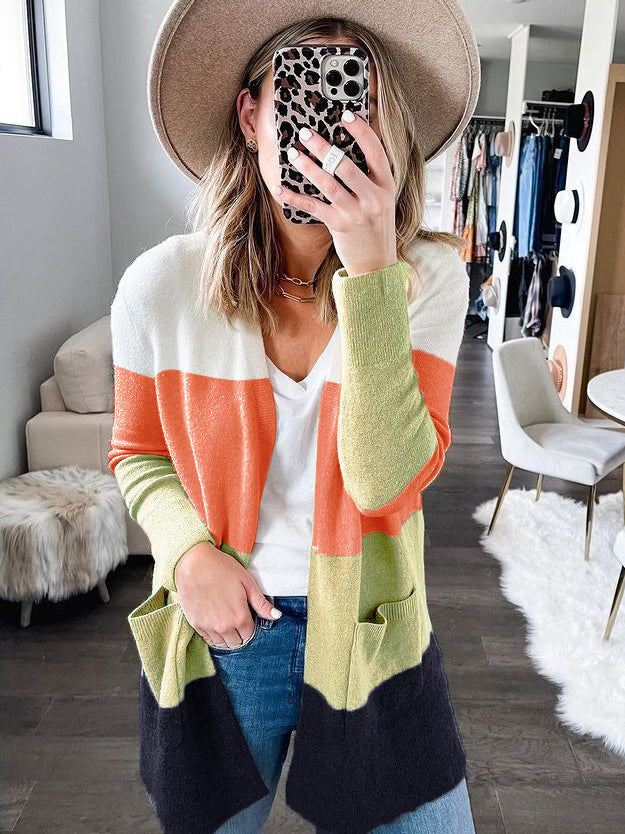 Long Sleeve Open Front Cardigan Top with Pockets