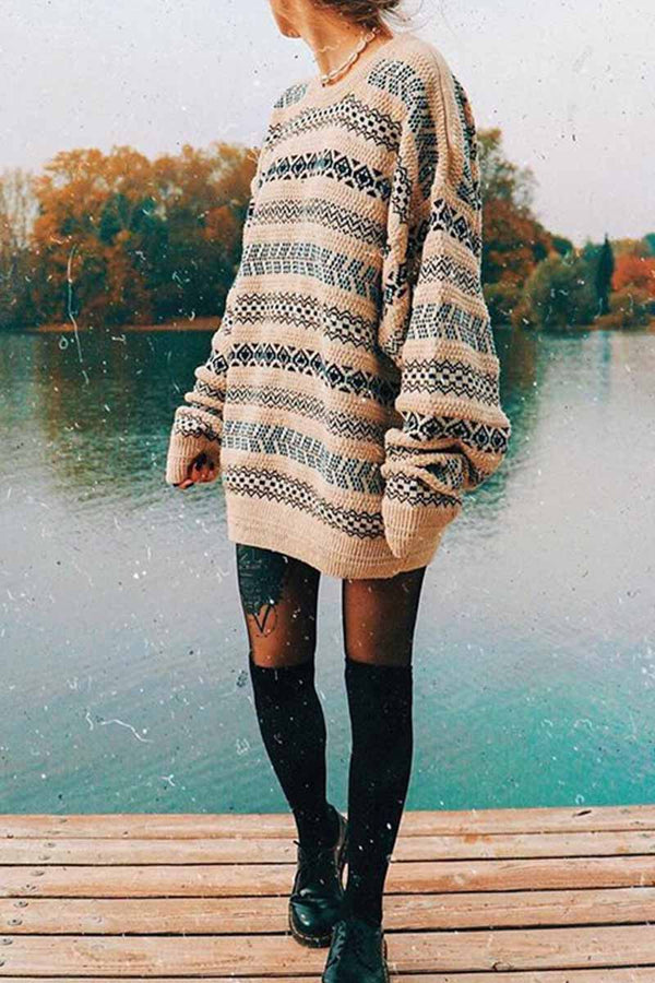 Round Neck Loose Knit Retro Sweater