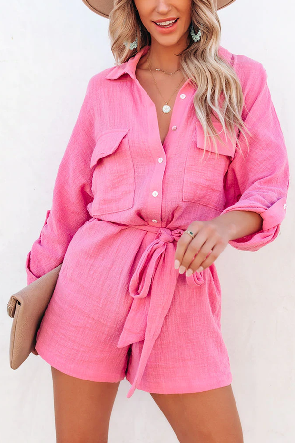 Hotel California Cotton Button Down Utility Romper