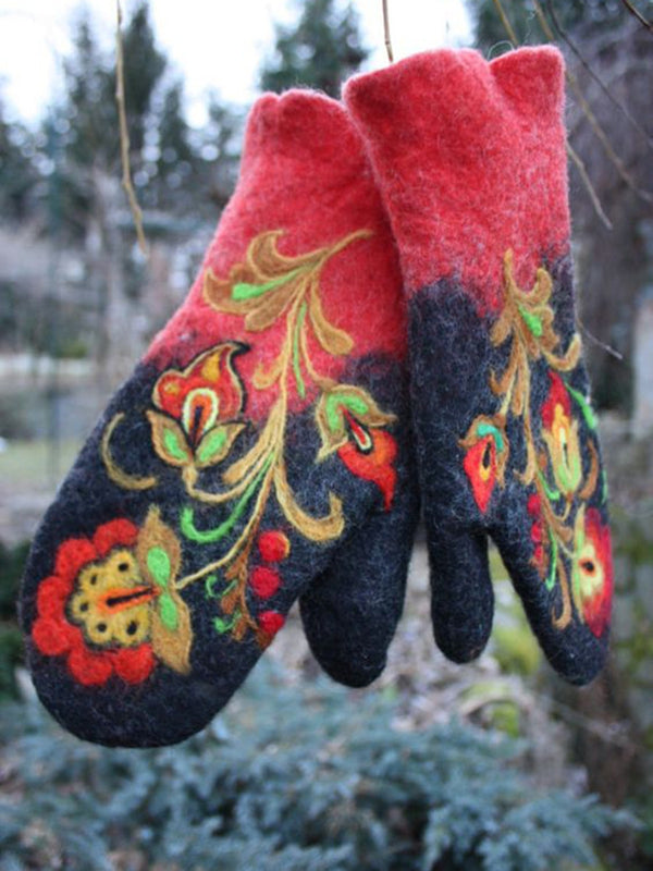 Floral Warm Winter Gloves