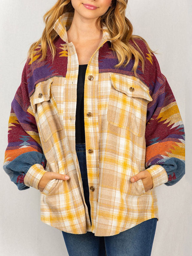 Multicolor Bend Down Collar Jacket Top