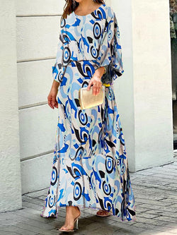 Elegant Round Neck Print Loose Maxi Dress