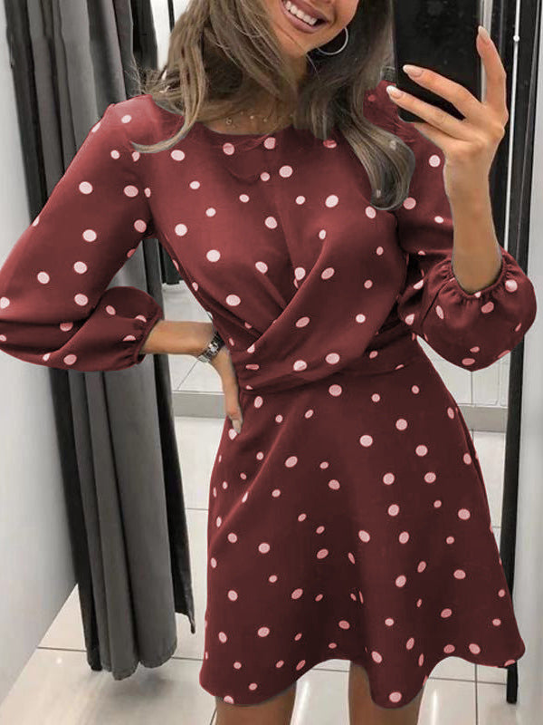 Polka Dot Long Sleeve Mini Dress