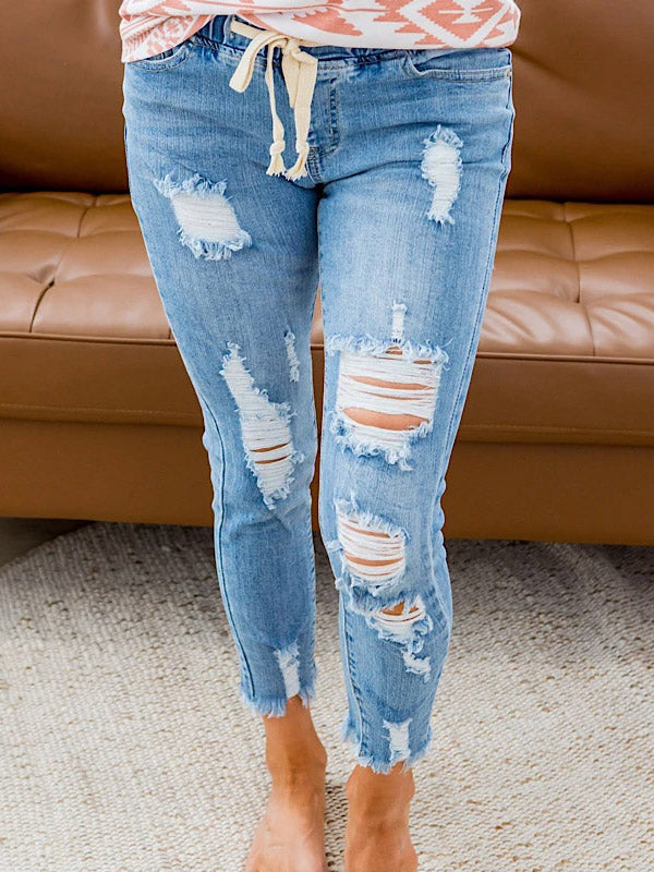 Casual Ripped Drawstring Jean Pants