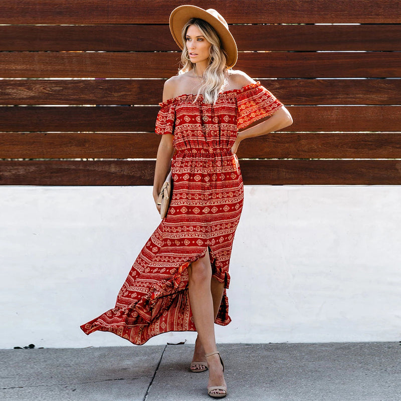 Off Shoulder Ruffled Long Maxi Dress