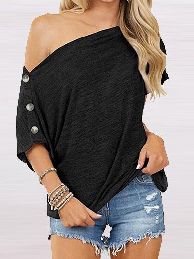 Offshoulder Solid Color Loose Blouse Top