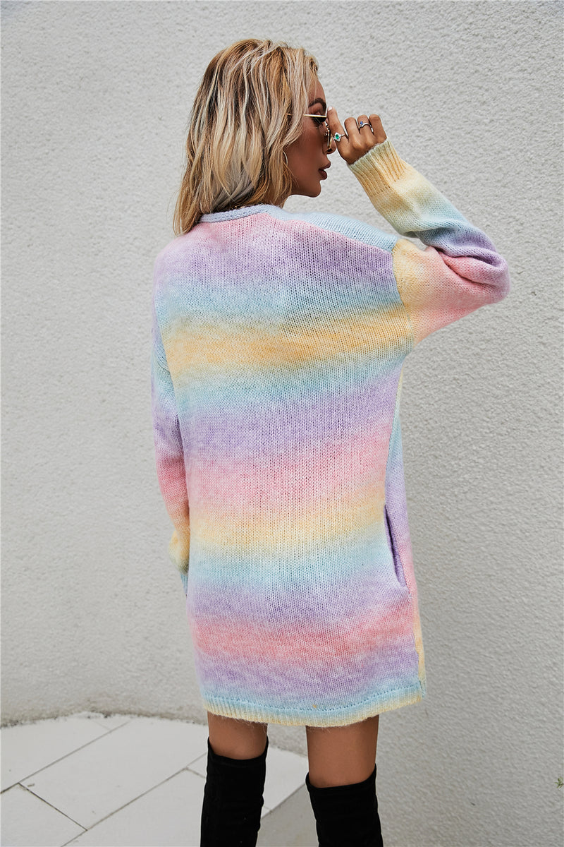 Tie Dye Open Front Plush Cardigan with Side Pockets