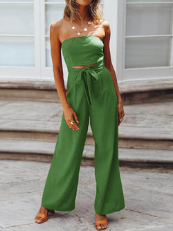 Sleeveless Backless Crop Top Wide Leg Long Pants Set