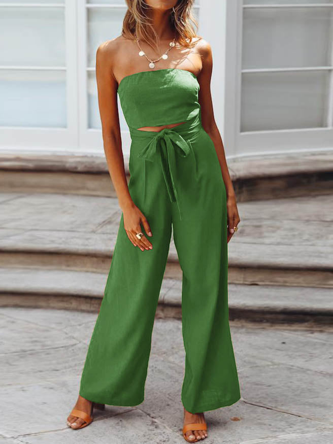 Sleeveless Backless Crop Top Wide Leg Long Pants Set