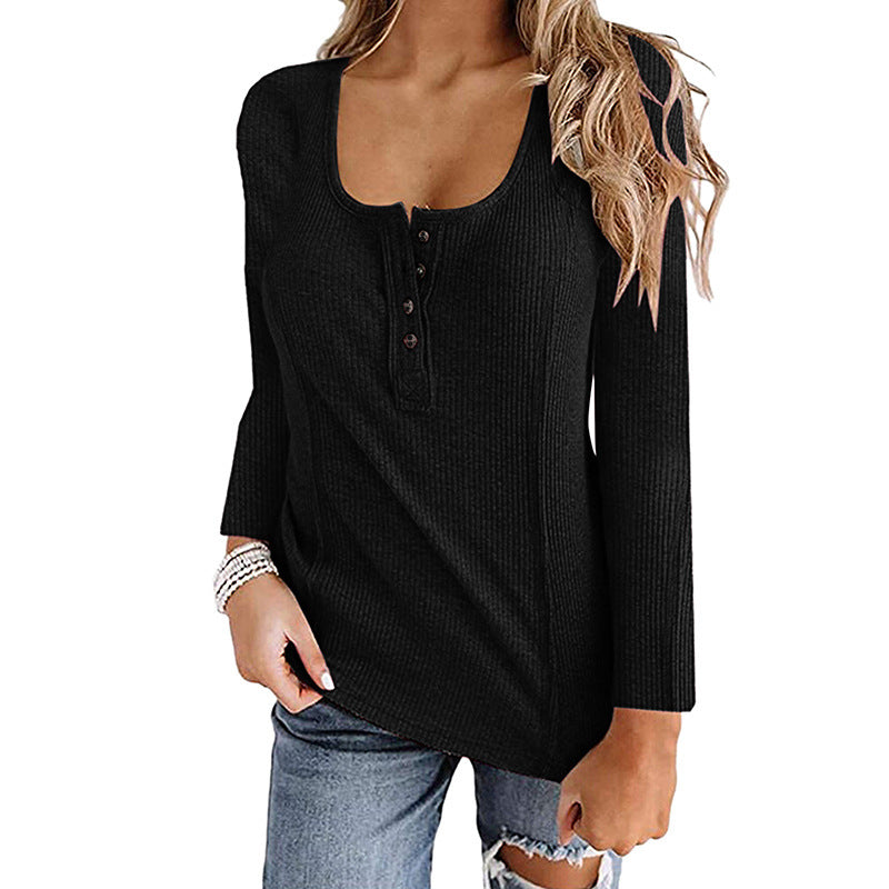 Casual U Neck Long Sleeve Top