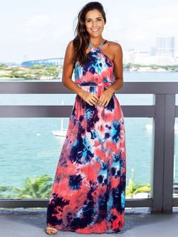 Deep V-neck Sleeveless Strap Maxi Dress