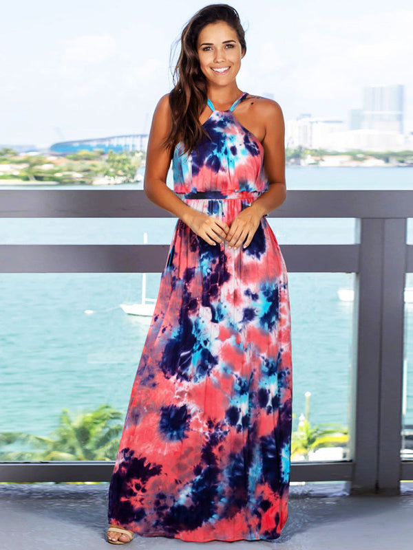 Deep V-neck Sleeveless Strap Maxi Dress