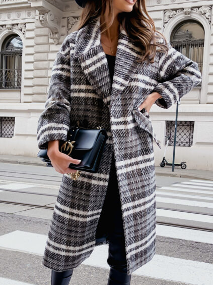 Long Blazer Plaid Shacket Coat