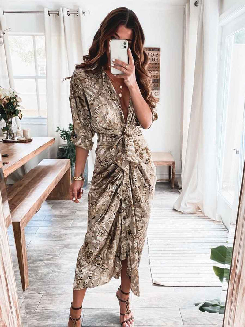 Tie Print Long Sleeve Dress