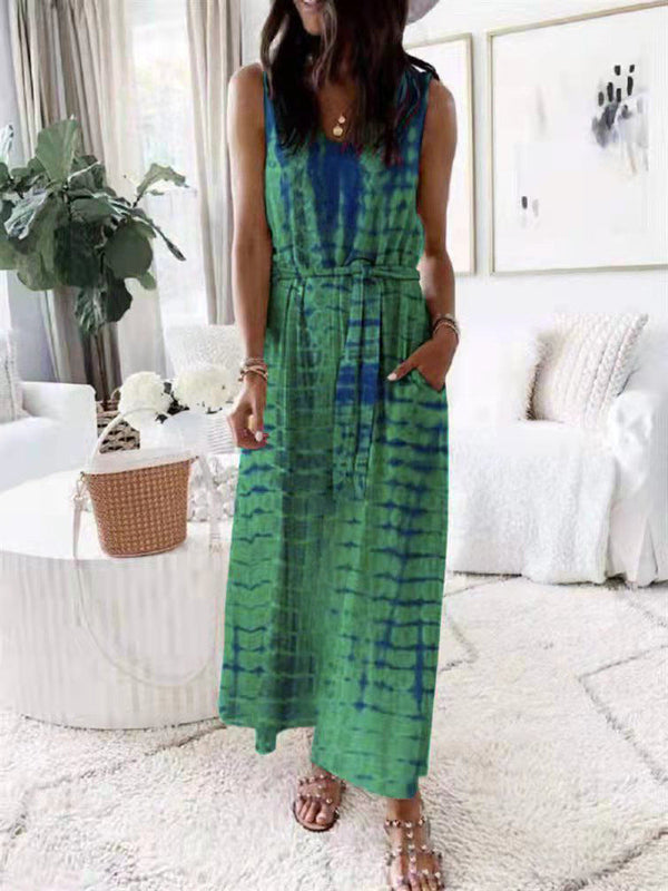 Elastic Waist Sleeveless Casual Maxi Dress