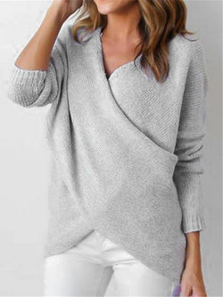 Knitted Deep V-Neck Long Sleeve Wrap Sweater