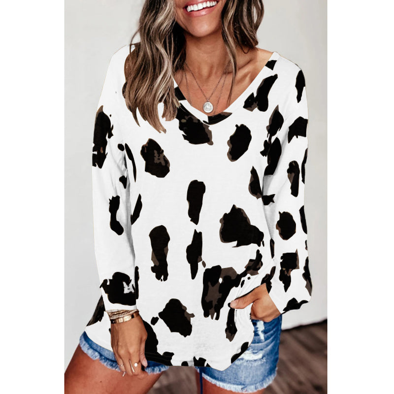 V Neck Long Sleeve T-Shirt Casual Basic Tops